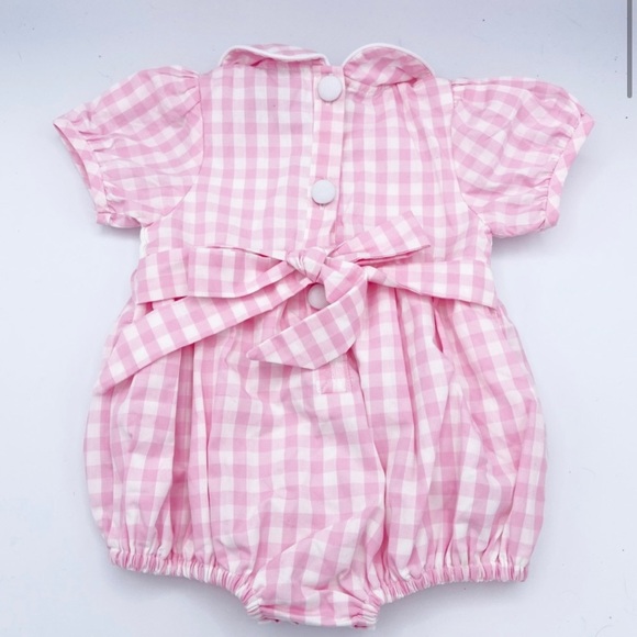 The Bella Bean Peter Cottontail Smocked Bunny Bubble pink gingham 6mo - Picture 2 of 3